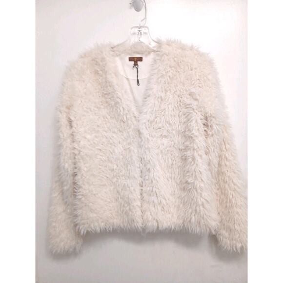 7 For All Mankind Faux Fur Ivory Crop Jacket NEW Without Tag Large Fluffy $150 - Picture 1 of 16
